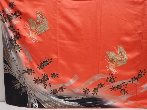 Photo5: 6916T11z1150  Japanese Kimono Silk FURISODE Folding fan Red (5)