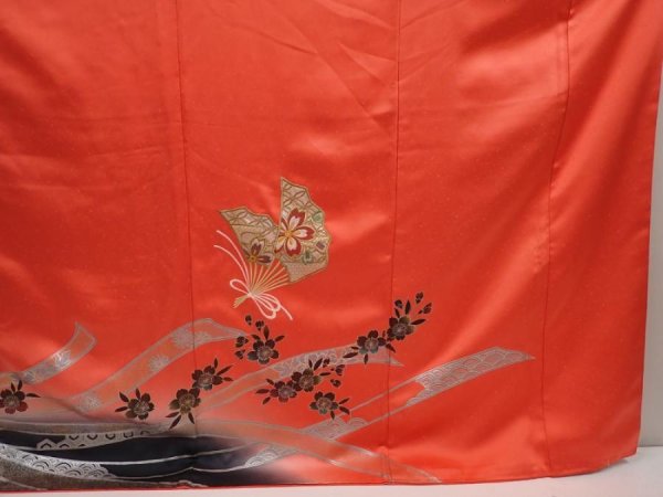 Photo7: 6916T11z1150  Japanese Kimono Silk FURISODE Folding fan Red (7)