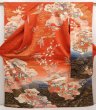 Photo1: 6916T12z1140  Japanese Kimono Silk FURISODE Flowers Dark red (1)