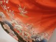 Photo4: 6916T12z1140  Japanese Kimono Silk FURISODE Flowers Dark red (4)