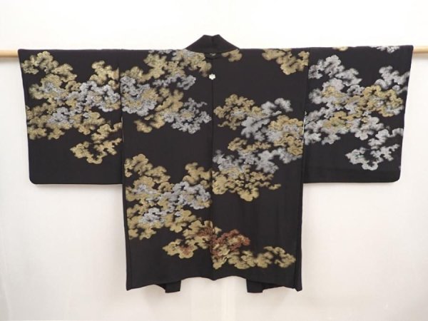 Photo1: 6917T01z640 Vintage Japanese Kimono Silk HAORI Cloud Black (1)