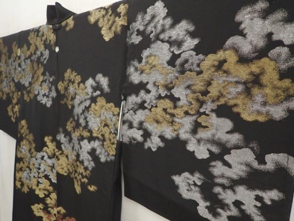 Photo2: 6917T01z640 Vintage Japanese Kimono Silk HAORI Cloud Black (2)