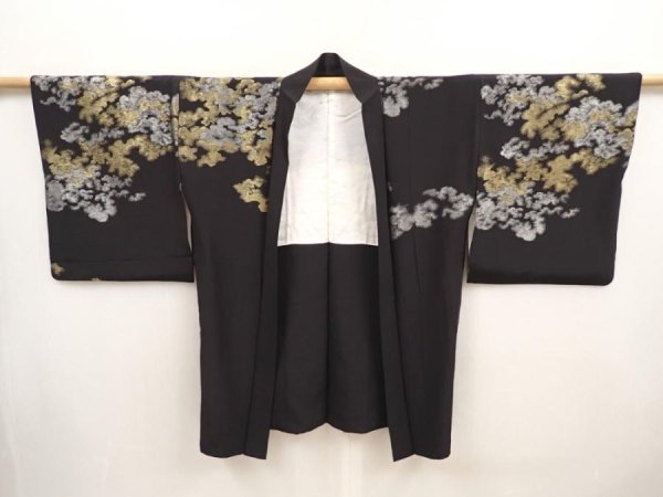 Photo6: 6917T01z640 Vintage Japanese Kimono Silk HAORI Cloud Black (6)