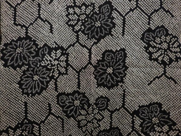 Photo3: 6917T02z550 Vintage Japanese Kimono Silk SHIBORI HAORI Chrysanthemum Black (3)