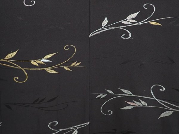 Photo3: 6917T03z640 Vintage Japanese Kimono Silk HAORI Leaf Black (3)