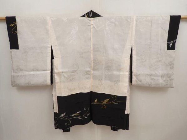 Photo7: 6917T03z640 Vintage Japanese Kimono Silk HAORI Leaf Black (7)