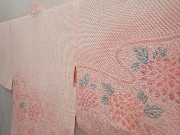 Photo2: 6917T04z620  Japanese Kimono Silk SHIBORI HAORI Chrysanthemum Light pink (2)