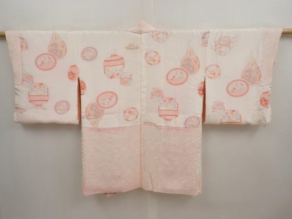 Photo7: 6917T04z620  Japanese Kimono Silk SHIBORI HAORI Chrysanthemum Light pink (7)