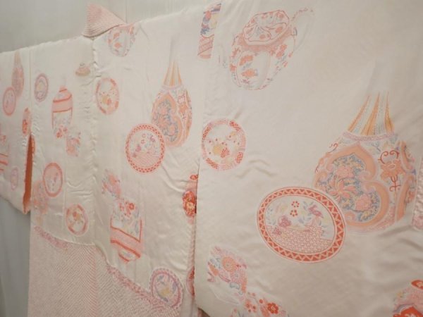 Photo8: 6917T04z620  Japanese Kimono Silk SHIBORI HAORI Chrysanthemum Light pink (8)