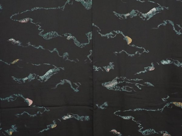 Photo3: 6917T05z740 Vintage Japanese Kimono Silk HAORI  Black (3)