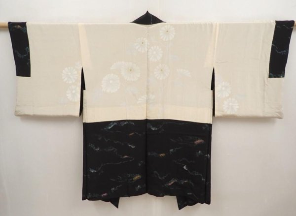 Photo7: 6917T05z740 Vintage Japanese Kimono Silk HAORI  Black (7)