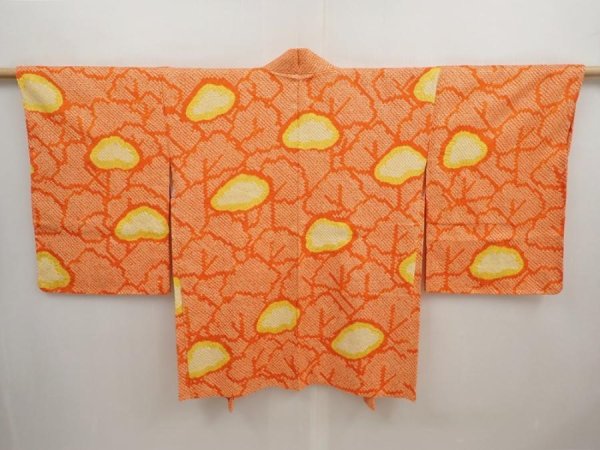 Photo1: 6917T06z450 Vintage Japanese Kimono Silk SHIBORI HAORI  Dark orange (1)