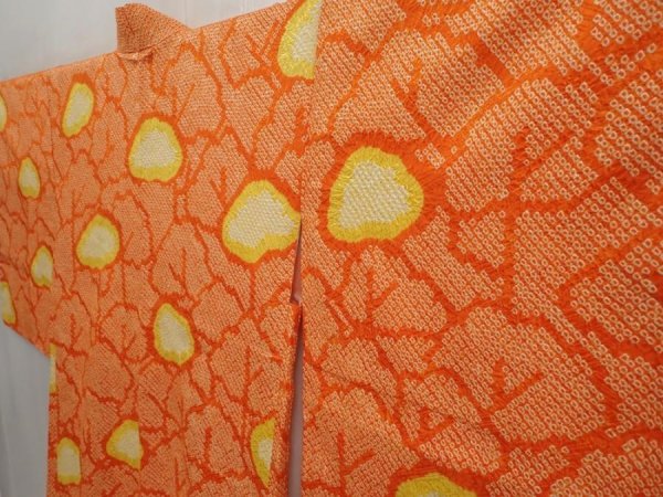 Photo2: 6917T06z450 Vintage Japanese Kimono Silk SHIBORI HAORI  Dark orange (2)