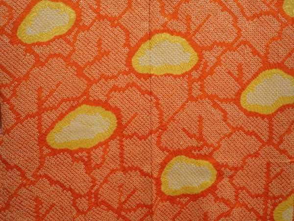 Photo3: 6917T06z450 Vintage Japanese Kimono Silk SHIBORI HAORI  Dark orange (3)
