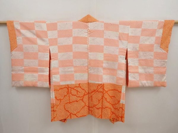 Photo6: 6917T06z450 Vintage Japanese Kimono Silk SHIBORI HAORI  Dark orange (6)