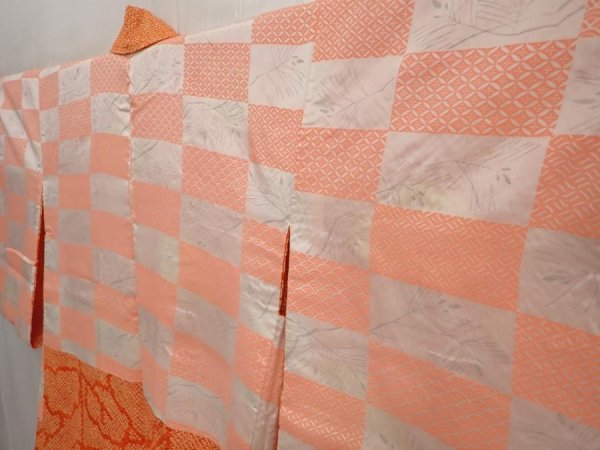 Photo7: 6917T06z450 Vintage Japanese Kimono Silk SHIBORI HAORI  Dark orange (7)