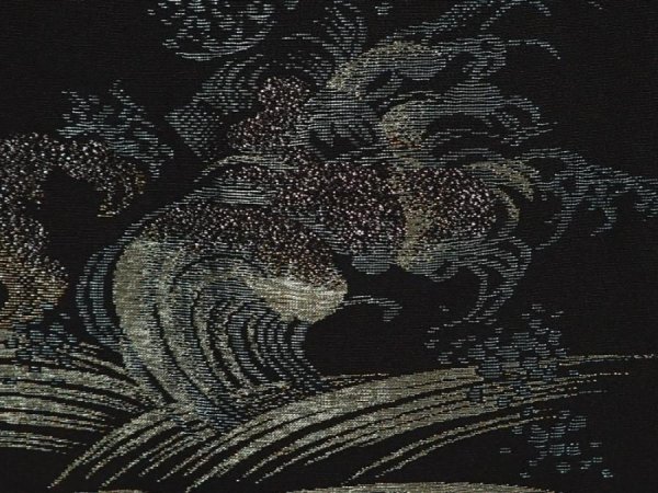 Photo4: 6917T07z540 Vintage Japanese Kimono Silk HAORI Wave Black (4)