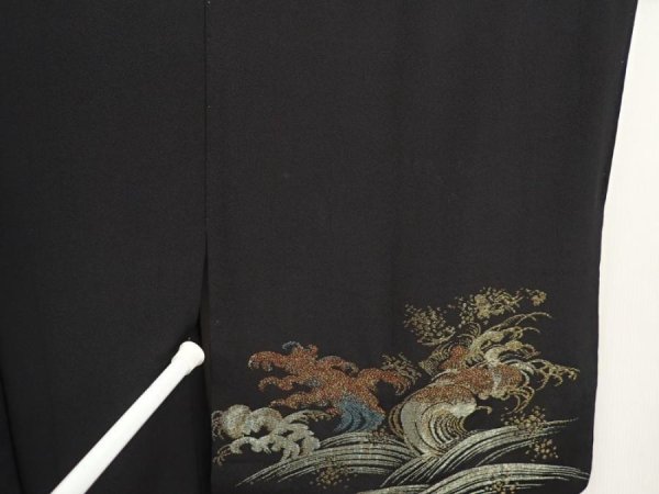 Photo7: 6917T07z540 Vintage Japanese Kimono Silk HAORI Wave Black (7)