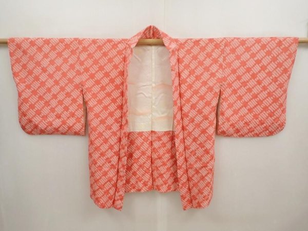 Photo5: 6917T08z480 Vintage Japanese Kimono Silk SHIBORI HAORI  Coral pink (5)