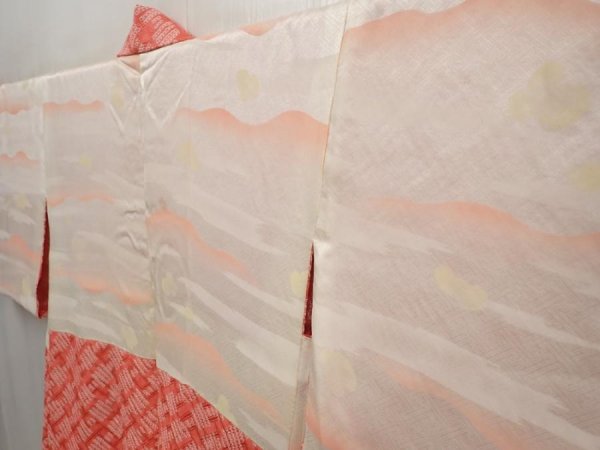 Photo7: 6917T08z480 Vintage Japanese Kimono Silk SHIBORI HAORI  Coral pink (7)