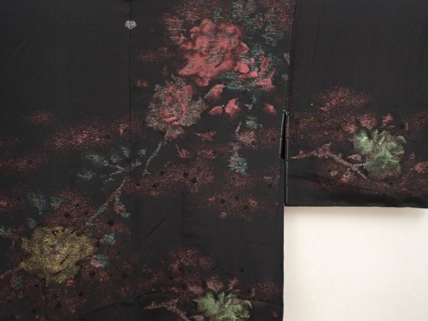 Photo3: 6917T09z620 Vintage Japanese Kimono Silk HAORI Rose Black (3)