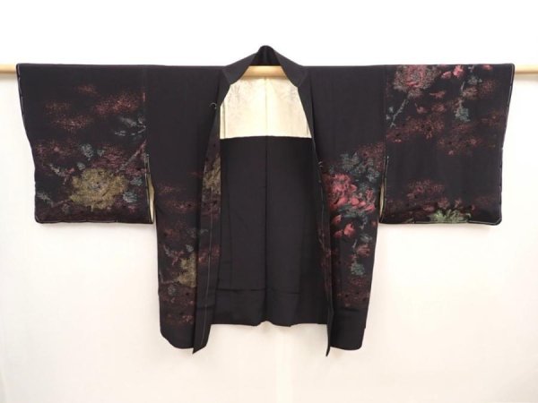 Photo6: 6917T09z620 Vintage Japanese Kimono Silk HAORI Rose Black (6)