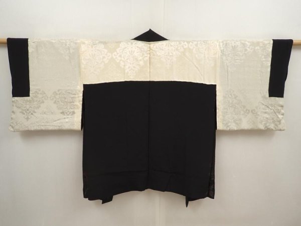 Photo7: 6917T09z620 Vintage Japanese Kimono Silk HAORI Rose Black (7)