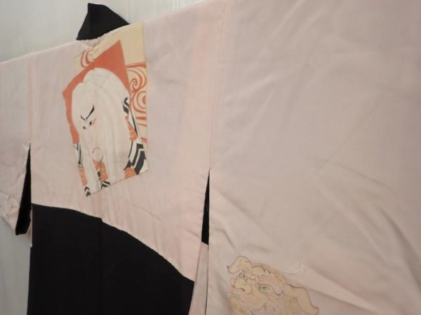 Photo2: 6917T10z590 Vintage Japanese Kimono Silk HAORI Folding fan Black (2)