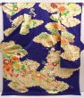 Photo1: 6917T11z1280 Vintage Japanese Kimono Silk FURISODE Flowers Dark lavender blue (1)