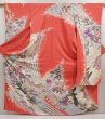 Photo1: 6917T12z1160 Vintage Japanese Kimono Silk FURISODE Flowers Red-Pink (1)