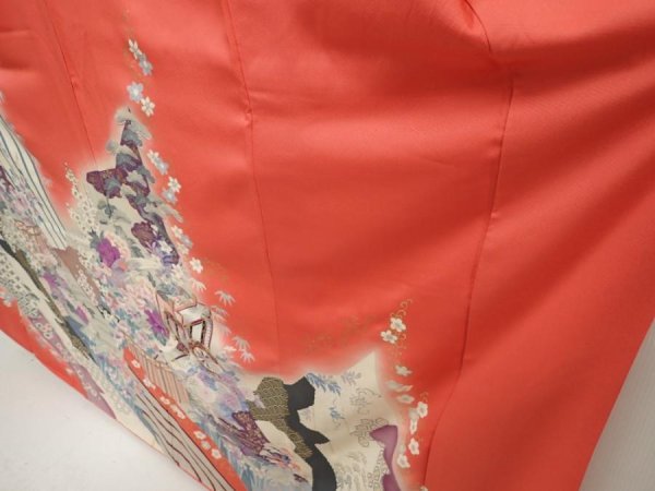 Photo4: 6917T12z1160 Vintage Japanese Kimono Silk FURISODE Flowers Red-Pink (4)