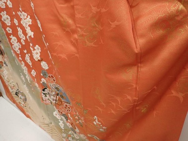 Photo4: 6917T13z1180  Japanese Kimono Silk FURISODE Folding fan Dark coral (4)