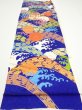 Photo5: 4D01z60  Japanese Kimono Silk  FABRIC Wave Dark blue 46.1x15.0 (5)