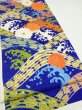 Photo2: 4D02z60  Japanese Kimono Silk  FABRIC Wave Dark blue 46.1x15.0 (2)