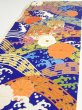 Photo3: 4D02z60  Japanese Kimono Silk  FABRIC Wave Dark blue 46.1x15.0 (3)
