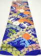 Photo5: 4D02z60  Japanese Kimono Silk  FABRIC Wave Dark blue 46.1x15.0 (5)