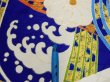 Photo8: 4D02z60  Japanese Kimono Silk  FABRIC Wave Dark blue 46.1x15.0 (8)