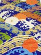 Photo1: 4D03z70  Japanese Kimono Silk  FABRIC Wave Dark blue 48.8x15.0 (1)