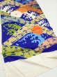 Photo2: 4D03z70  Japanese Kimono Silk  FABRIC Wave Dark blue 48.8x15.0 (2)