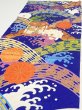 Photo3: 4D04z60  Japanese Kimono Silk  FABRIC Wave Dark blue 44.5x15.0 (3)