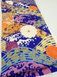 Photo2: 4D05z90  Japanese Kimono Silk  FABRIC Wave Dark blue 67.7x15.0 (2)