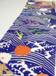 Photo3: 4D05z90  Japanese Kimono Silk  FABRIC Wave Dark blue 67.7x15.0 (3)