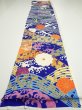 Photo5: 4D05z90  Japanese Kimono Silk  FABRIC Wave Dark blue 67.7x15.0 (5)