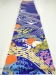 Photo5: 4D06z90  Japanese Kimono Silk  FABRIC Wave Dark blue 67.7x15.0 (5)