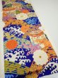 Photo2: 4D07z90  Japanese Kimono Silk  FABRIC Wave Dark blue 67.7x15.0 (2)