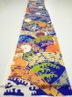 Photo5: 4D08z90  Japanese Kimono Silk  FABRIC Wave Dark blue 67.7x15.0 (5)
