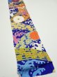 Photo2: 4D09z50  Japanese Kimono Silk  FABRIC Wave Dark blue 63.0x7.5 (2)