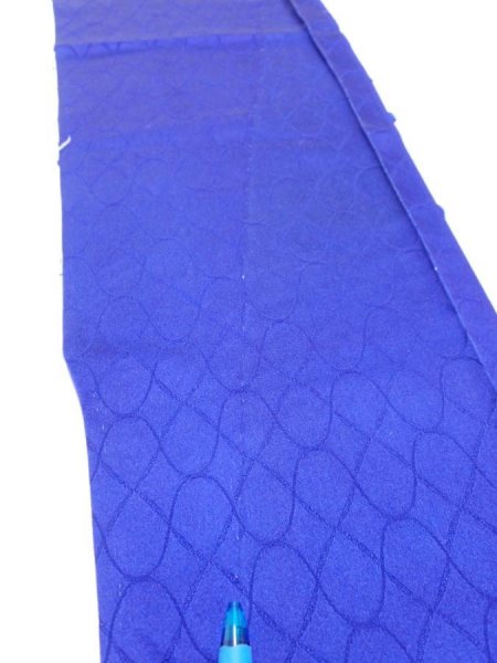 Photo6: 4D09z50  Japanese Kimono Silk  FABRIC Wave Dark blue 63.0x7.5 (6)