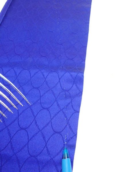 Photo7: 4D10z50  Japanese Kimono Silk  FABRIC Wave Dark blue 66.1x7.5 (7)