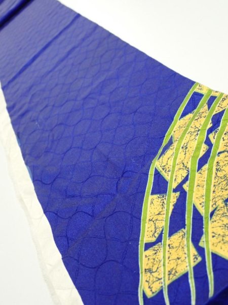 Photo1: 4D11z60  Japanese Kimono Silk  FABRIC  Dark blue 87.8x7.1 (1)
